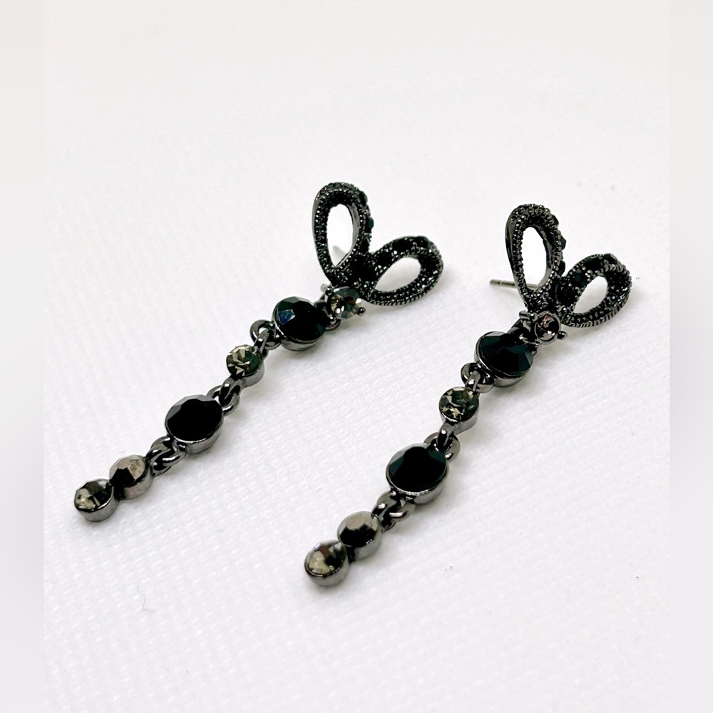 Gothic Vintage Black Rhinestone Bow Drop Dangle Earrings